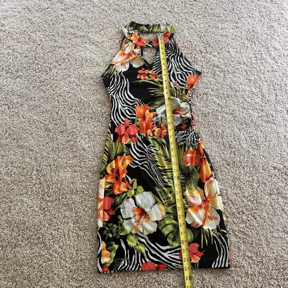 Vintage Cache Bodycon Dress Medium Faux Wrap Tropical Zebra 90s Maximalist USA - Picture 9 of 12